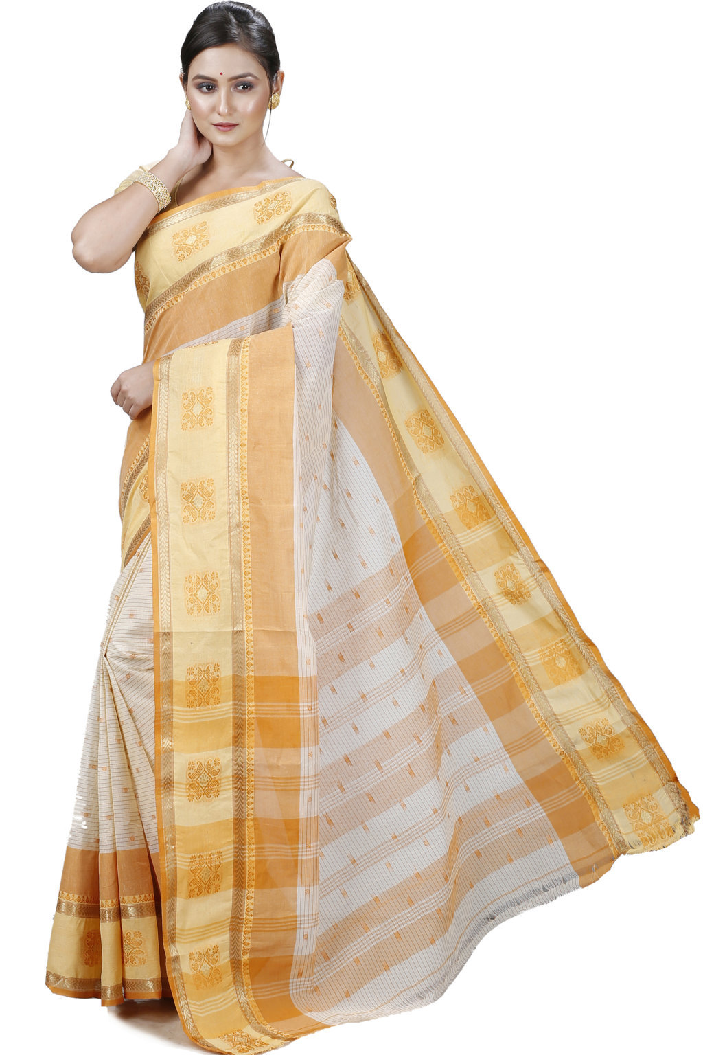 Yellow Pure Cotton Uma Tant Saree (1144)